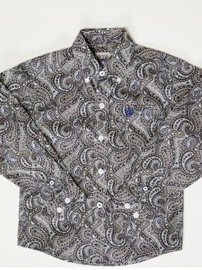 Cinch toddler boys Paisley Button-Up Shirt - Brown, Gray, Blue
